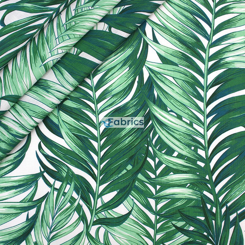 Tkanina Bawełniana LiŚcie Palmowe Zielone Na BiaŁym Tle Sklep Efabricspl 9715